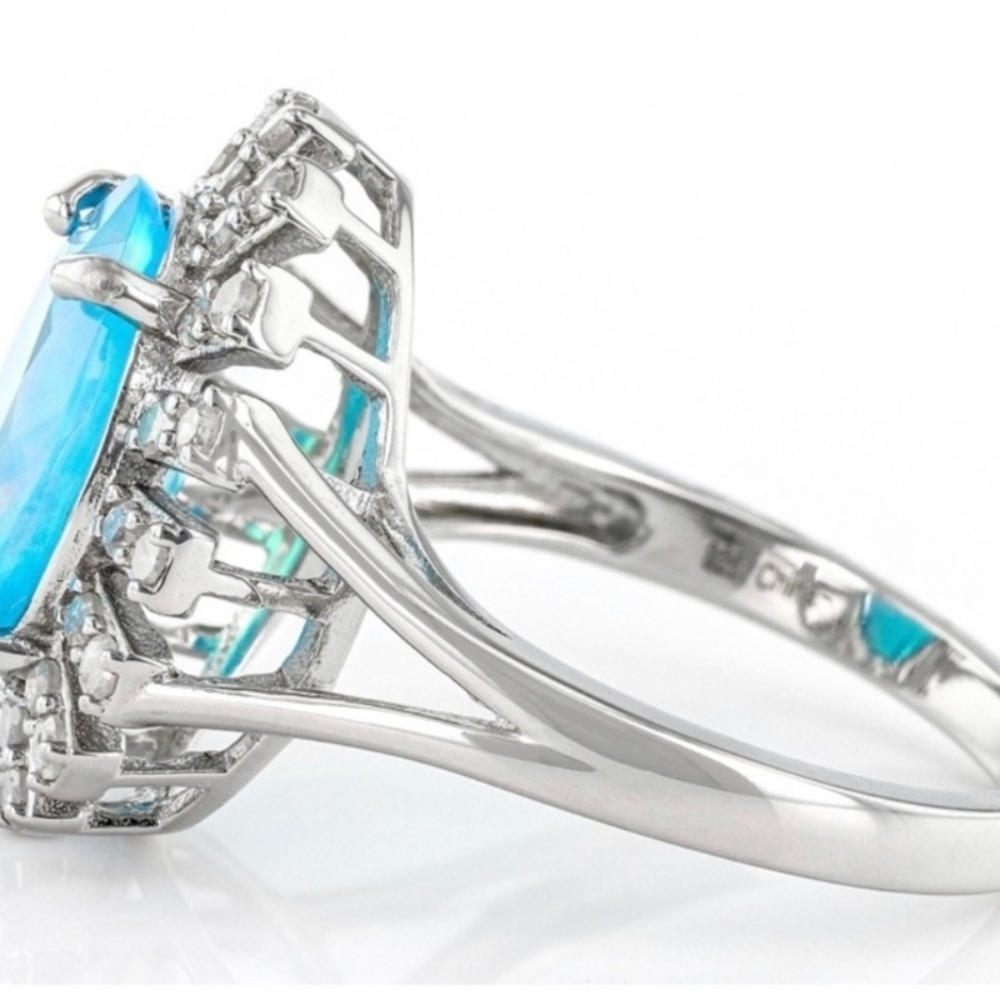 Exotic Natural Paraiba Blue Opal & Diamond Ring Sterling Silver Size 8 - Picture 10 of 13